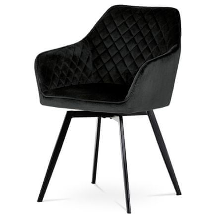 Autronic Moderná jedálenská stolička Jídelní židle, potah černá sametová látka, kovové nohy, černý matný lak (DCH-425 BK4)